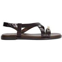 Dune London Lite Reptile Effect Leather Flat Sandals - Brown