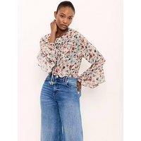 Mint Velvet Bergonia Print Ruffle Blouse - Green