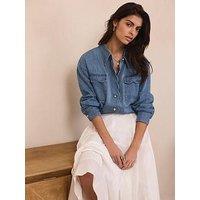 Mint Velvet Indigo Denim Scallop Top - Blue