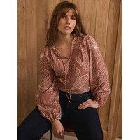 Mint Velvet Floral Print Blouse - Camel