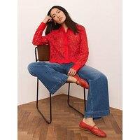 Mint Velvet Lace Crop Shirt With Scalloped Hem - Red