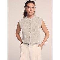 Mint Velvet Neutral Linen Woven Mix Top - Cream