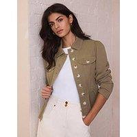 Mint Velvet Collared Peplum Jacket - Khaki