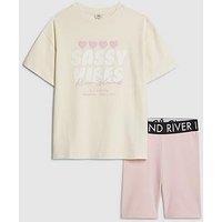 River Island Older Girls Sassy Vibes T-Shirt Set - Yellow