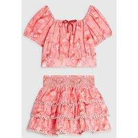 River Island Mini Girls Hibiscus Bow Skirt Set - Pink