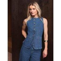 Mint Velvet Indigo Sleeveless Button Through Denim Waistcoat - Blue