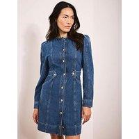 Mint Velvet Tab Detail Denim Mini Dress - Blue