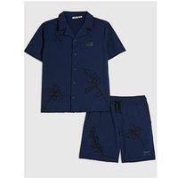 River Island Older Boys Embroidered Floral Swim Set - Navy