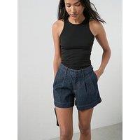 The Very Collection Pleated Top Denim Shorts - Dark Wash