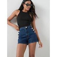 The Very Collection Sailor Button Denim Shorts - Dark Wash