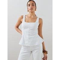 The Very Collection Denim Peplum Co-Ord Top - White