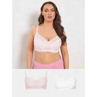 Yours Curve 2 Pack Cotton Lace Bra - White