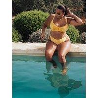 Curvy Kate Holiday Check Scooped Balcony Bikini Top - Sunshine Yellow