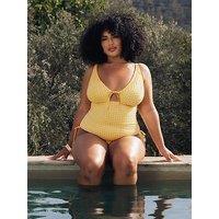 Curvy Kate Holiday Check Non Wired Swimsuit - Sunshine Yellow