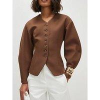 River Island Long Balloon Sleeve Button Up Jacket - Beige