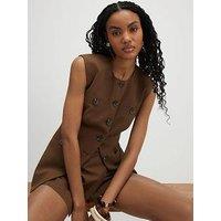 River Island Military Nipped Co-Ord Waistcoat - Brown