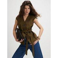 River Island Short Sleeve Linen Tie Waist Top - Green