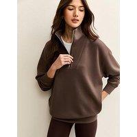 New Look Premium Quarter Zip Sweatshirt - Dark Brown