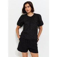 New Look Floral Embroidered Puff Sleeve T-Shirt - Black