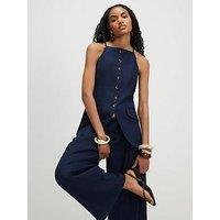 River Island Short Sleeve Linen Longline Waistcoat - Blue