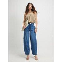 River Island Elastic Back Soft Barrel Leg Jeans - Blue