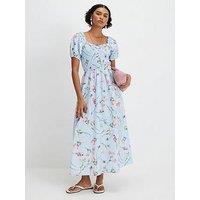 River Island Shirred Midi Dress - Blue