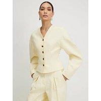 River Island Long Sleeve Linen Cocoon Seamed Jacket - Yellow