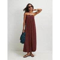 River Island Short Linen Bandeau Maxi Dress - Brown