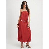 River Island Short Linen Bandeau Maxi Dress - Orange