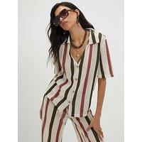 River Island Cream Ss Crochet Stripe Shirt Co-Ord