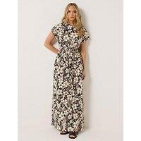 Long Tall Sally Floral Shirred Waist Dress - Black