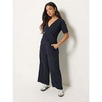 Pixiegirl Petite Short Sleeve Wide Leg Jumpsuit - Blue