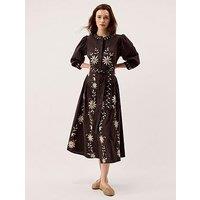 Monsoon Eloise Embroidered Dress - Brown