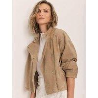 Mint Velvet Suede Cropped Pilot Bomber Jacket - Beige
