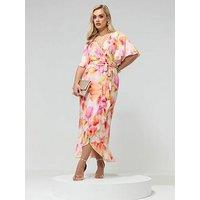 Yours Curve Blur Wrap Ruffle Dress - Yellow