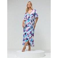Yours Curve Blur Wrap Ruffle Dress - Purple