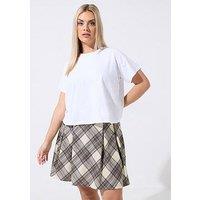 Yours Curve Check Pleat Skirt - Cream