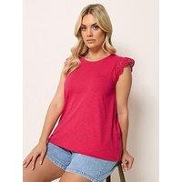 Yours Curve Broderie Frill Sleeve Vest - Red