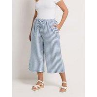 Yours Curve Linen Look Skinny Waist Cropped Trousers - Blue