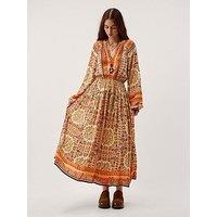 Monsoon Ines Print Midi Dress - Stone