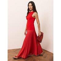 Mint Velvet Knit Sheer Hem Dress - Red