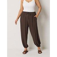 Yours Curve Woven Cuffed Balloon Trousers - Brown