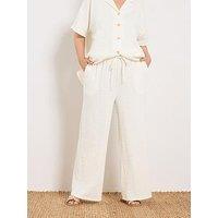 Yours Curve Wide Leg Textured Trousers - Cream