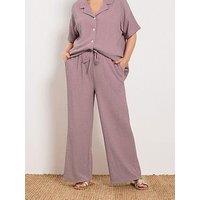 Yours Curve Wide Leg Textured Trousers - Pink