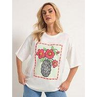 Yours Curve Placement Print Relaxed T-Shirt - White