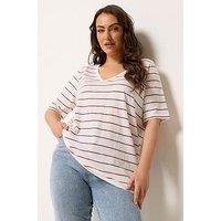Yours Curve V-Neck Stripe T-Shirt - White