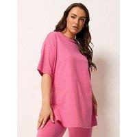 Yours Curve Relaxed Longline Side Split T-Shirt - Pink