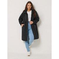 Yours Curve Waterproof Rainwear Longline Jacket - Black