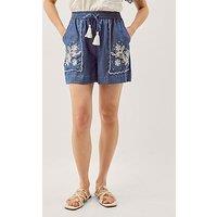 Monsoon Isla Embroidered Denim Shorts - Blue