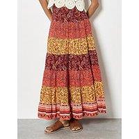 Apricot Multi Tier Patchwork Print Skirt